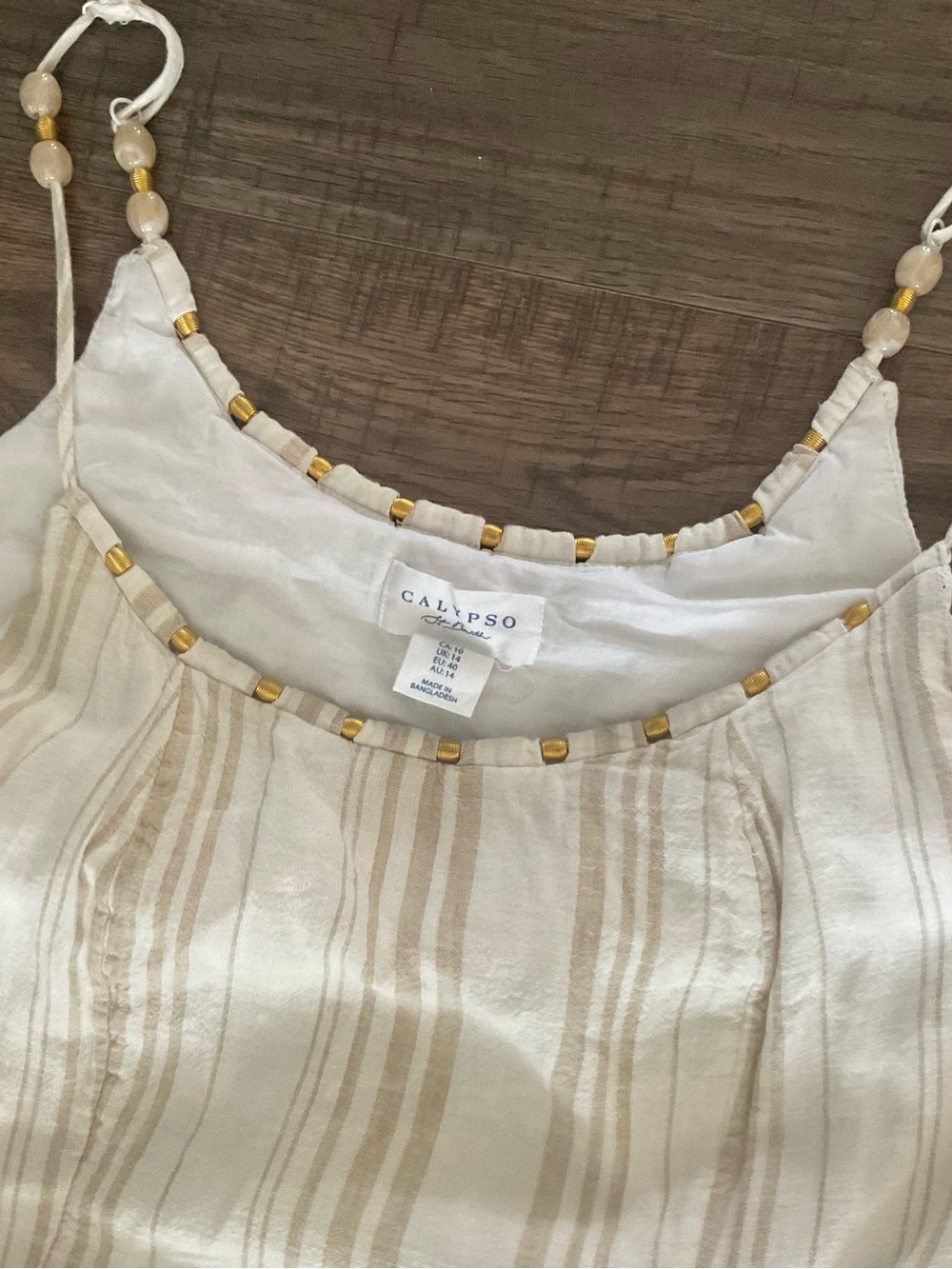 Calypso St. Barth linen blend midi, beaded spaghetti straps